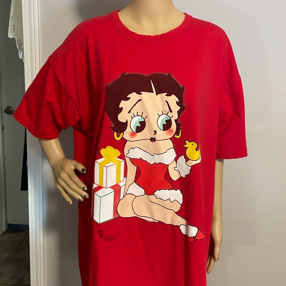 Vintage 98 Betty Boop Red Gifts Christmas Sleep Shirt One Size
